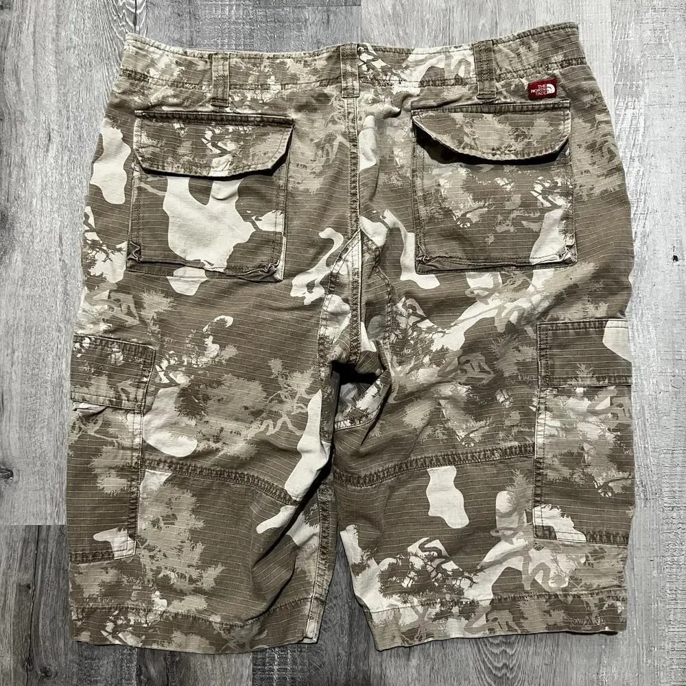 North Face Shorts Mens 36 Brown Camo Cargo Ripstop Canvas Pockets Outdoor Hike